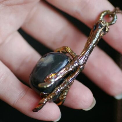 Jasper Crystal & Copper Bird Paw Pendant – Unique Witch Jewellery, One of a Kind