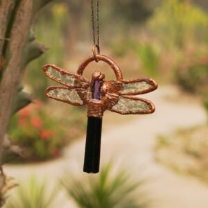 Dragonfly Pendant Sea Green Tourmaline or Amethyst