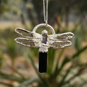 Dragonfly Pendant Sea Green Tourmaline or Amethyst