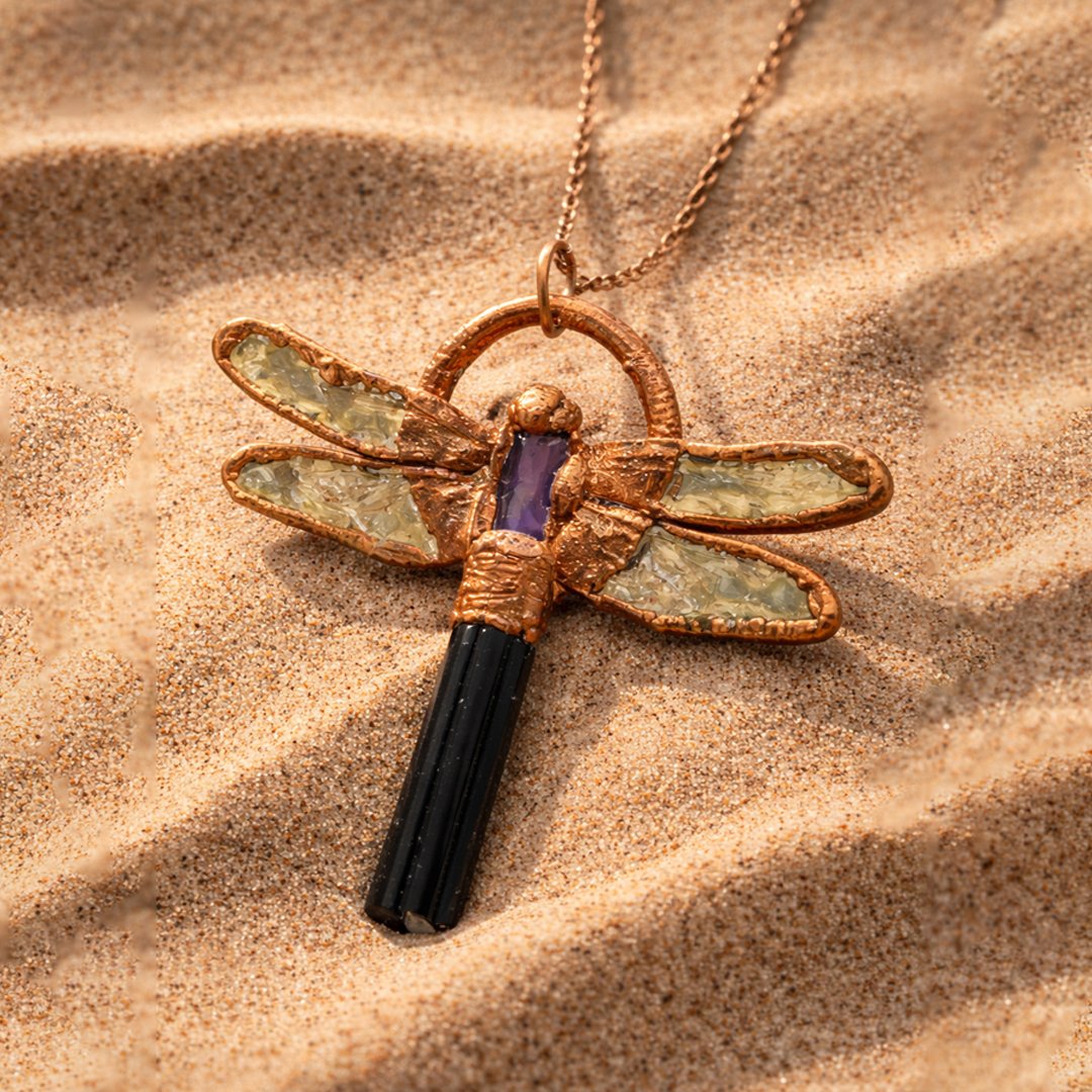 Dragonfly Pendant Sea Green Tourmaline or Amethyst - Image 3