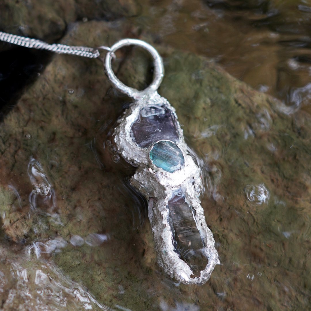 Deep Sea Creature Pendant — Amethyst / Clear Quartz / Lepidolite