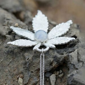 Leaf Pendant Rainbow Moonstone