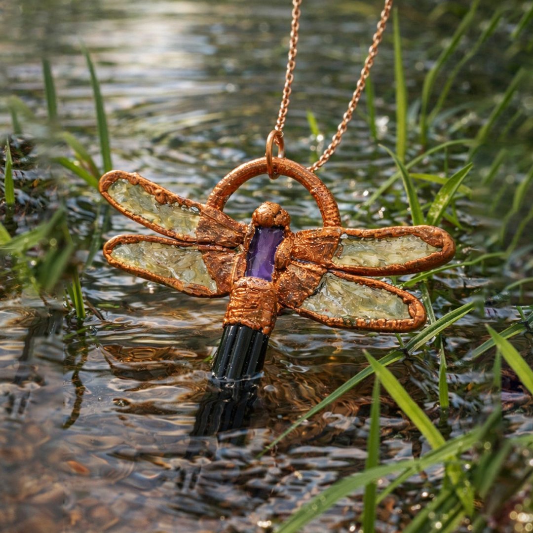 Dragonfly Pendant Sea Green Tourmaline or Amethyst - Image 4