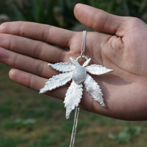 Leaf Pendant Rainbow Moonstone