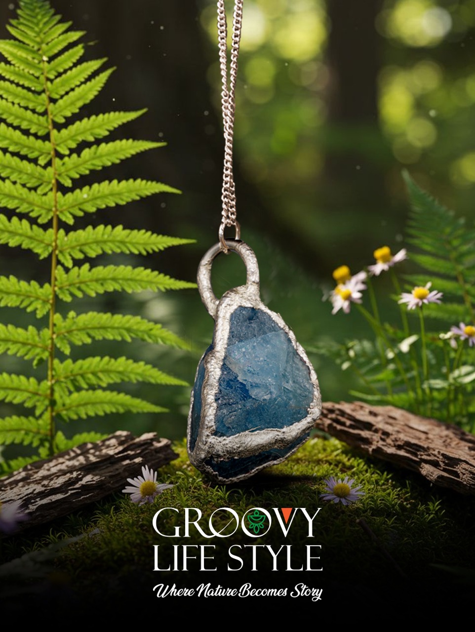 Blue Fluorite Pendant (Electroformed Silver)