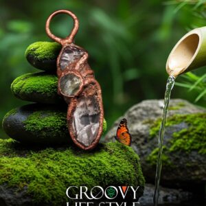 Deep Sea Creature Pendant — Amethyst / Clear Quartz / Lepidolite (Electroformed Copper)