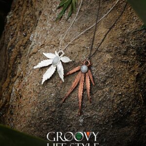 Leaf Pendant — Rainbow Moonstone (Electroformed Copper)