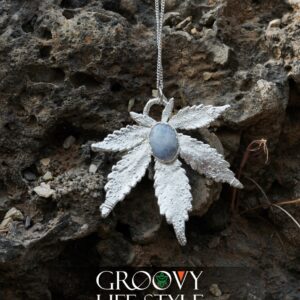 Leaf Pendant — Rainbow Moonstone (Electroformed Silver)
