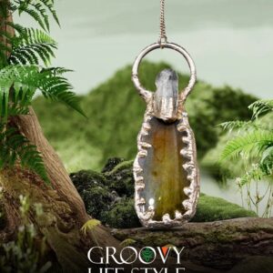 Clear Quartz & Jade Pendant (Electroformed Silver)