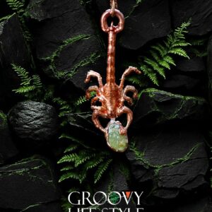 Scorpion Pendant — Peridot (Electroformed Copper)